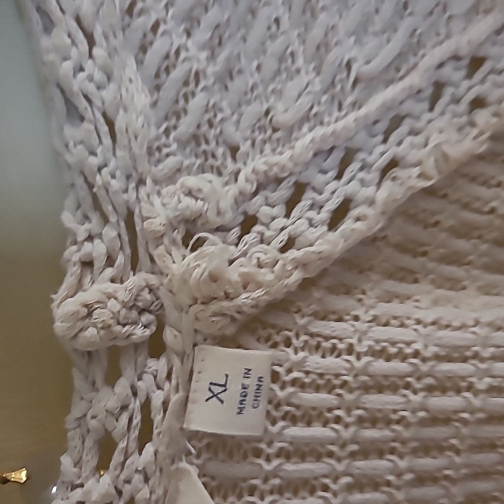 Tan Luck crochet cardigan.